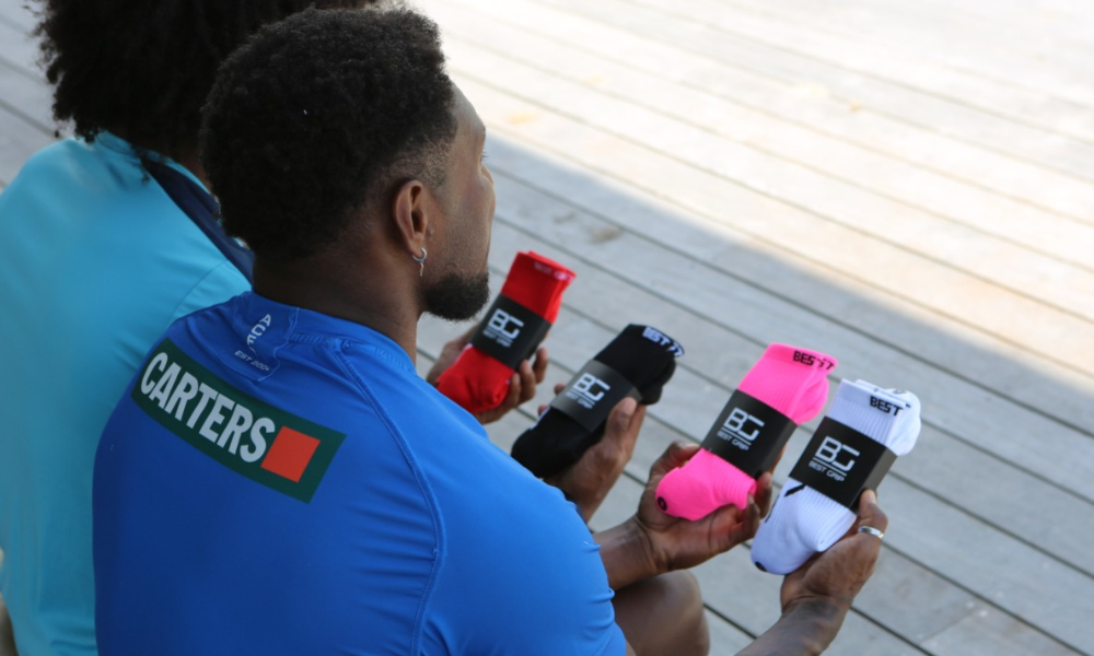 Football players holding best grip socks 