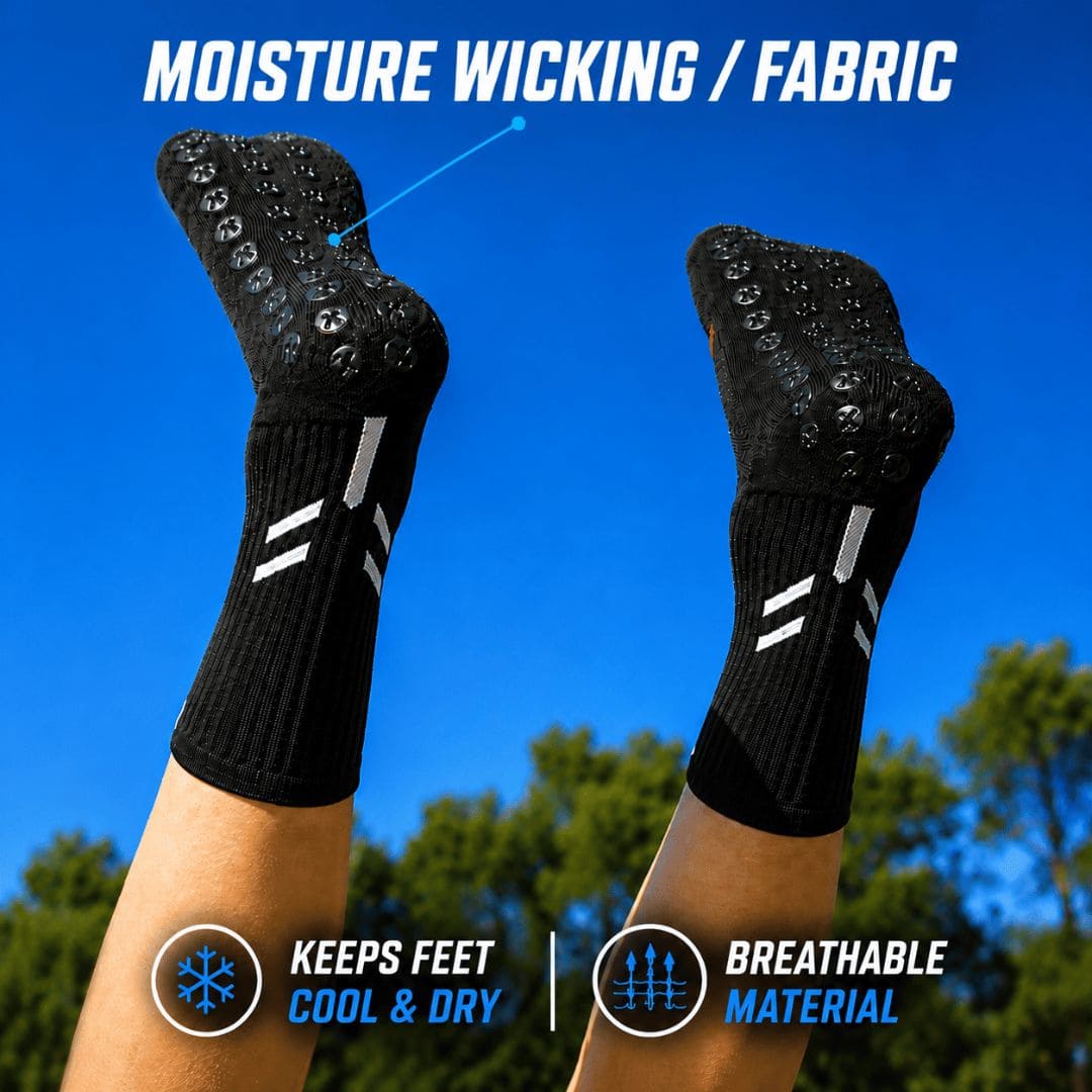 Best Grip socks with sweat-wicking fabric designed to keep football players' feet dry and comfortable.