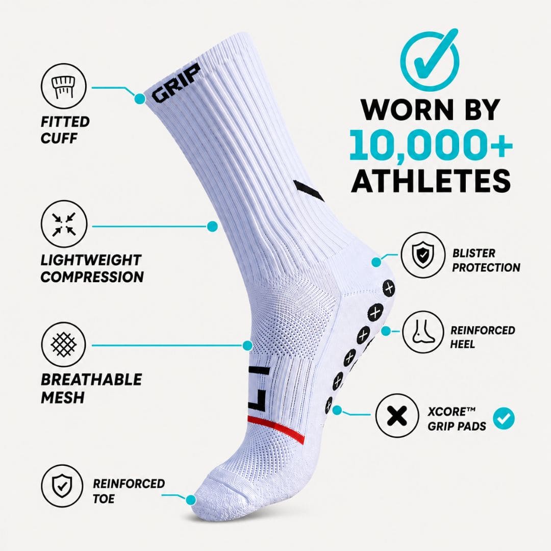 White athletic sock with features highlighted on a white background