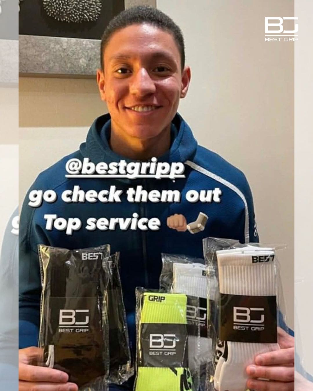 Person holding Best Grip Best Grip branded products with promotional text overlay