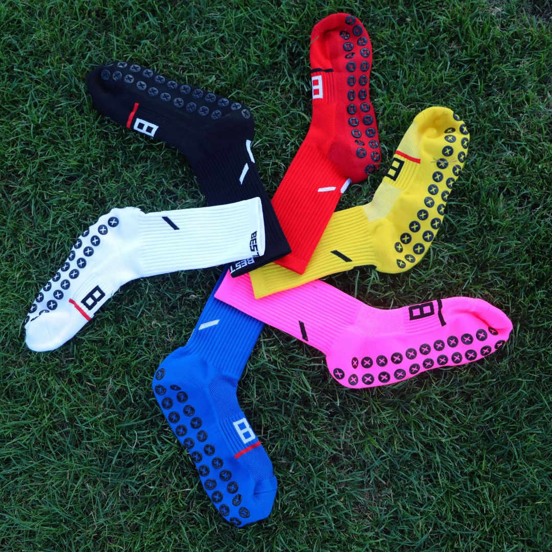 White, pink, black, red, blue and yellow grip socks available in NZ & Australia | Best Grip full colour range for every sport